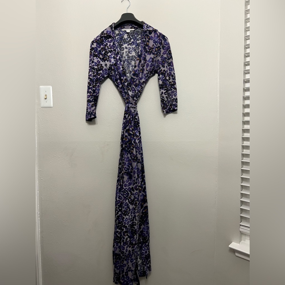 DVF ABIGAIL SIZE 10 Maxi Wrap Dress Purple Floral Leopard